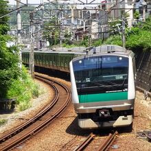相鉄線内鶴ヶ峰駅付近を走るE233系埼京線用電車