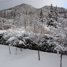 ふるさとの山々を望む客室からの眺望。