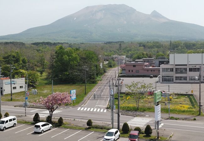 　駒ケ岳を眺望！目の前の国道は八重桜の並木が続く