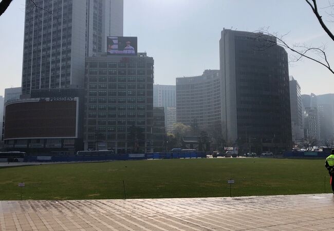 ソウル市庁前の芝生！