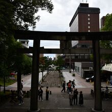 尾山神社の鳥居から覗いた風景