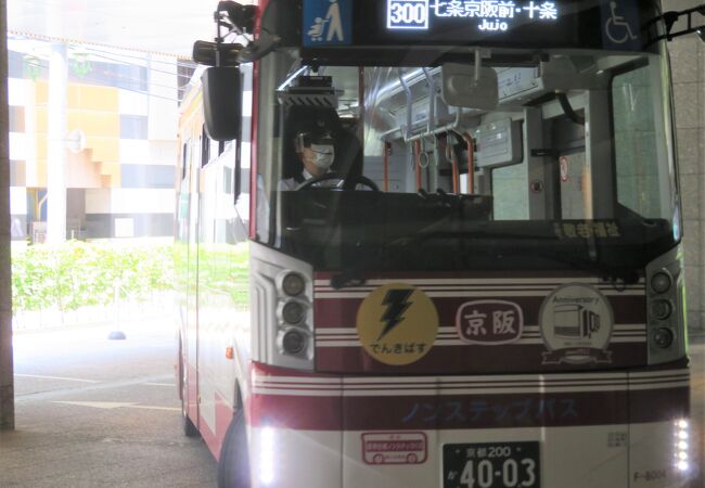 ステーションループバスは京都駅・京阪七条間に電気バスで走っています