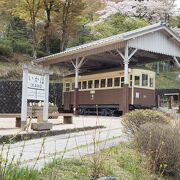 軽便鉄道の車両が展示されている