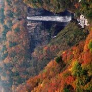 紅葉の中の滝は見事です