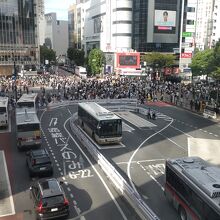 JR渋谷と井之頭線渋谷との連絡通路から見たスクランブル交差点