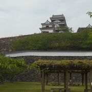 江戸時代の建築の櫓が現存し、原型に忠実に復元した天守もある。