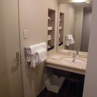 洗面台の左がトイレ。右がバスルーム