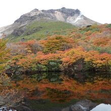 姥が平のひょうたん池から見た茶臼岳山頂