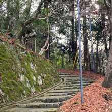 駅から数分の瑠璃光院に向かう道。12月だが紅葉が残っていた