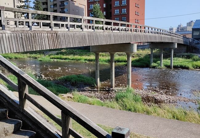 浅野川に架かる木製の橋