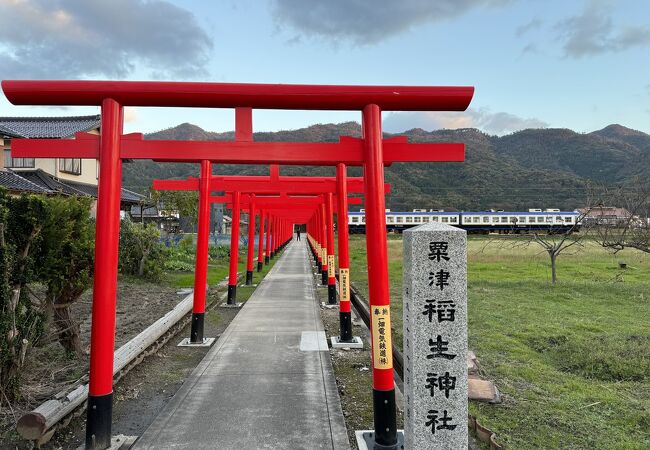 参道に線路があります