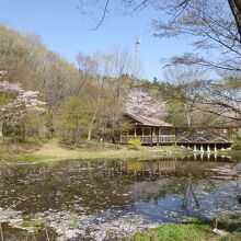 行けの向こうの建物がレストラン