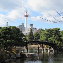 池の向こうに京都タワー