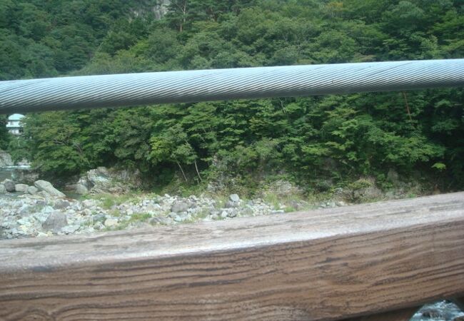七ツ岩吊橋から見た箒川