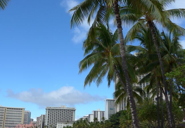 ワイキキビーチで一番賑わうクヒオビーチを最初に訪れました。ハワイを感じる場所です!!