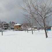 港をのぞむ公園だが冬季閉鎖中