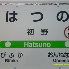 最初下車した初野駅駅名標の様子