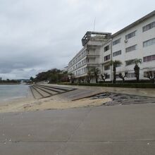 宿舎前に延びる遊歩道からの見る松風園