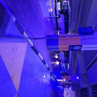 シャトルバス乗り場の照明はなぜか青っぽい…