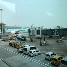 KE 172便で香港から到着、おー水色の大韓航空機ばっかり
