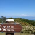 富士山と駿河湾を臨む笹原のハイキングコース