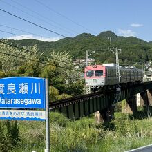 渡良瀬川の鉄橋を渡る上毛電鉄の電車