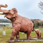 等身大のナウマン象親子の復元モニュメントが展示されています