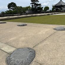 中門や廊下の跡に礎石。