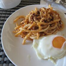 うどんボロネーゼのようなカンジでおいしかったです。