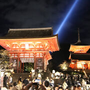 現在秋の夜間特別拝観開催中、ライトアップされた清水寺を鑑賞できます。