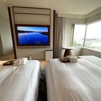 ベッドルームのベッドは「シモンズ」製。ソファベッドもある