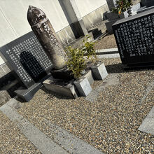 江戸時代の画家　墨田泊庵のお墓。硯に筆の形のお墓。