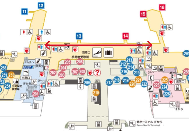 保安検査後のJAL側（北）とANA側（南）を行き来する方法