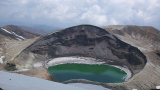 エメラルドグリーンの火口湖