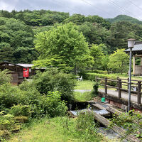奥の小屋が屋形船の半露天風呂