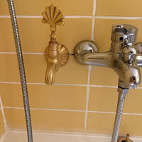 左の貝殻マークの蛇口が温泉です