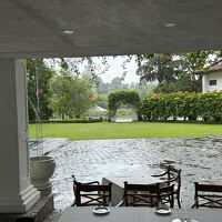 ロビーからの庭の眺め　あいにくの雨