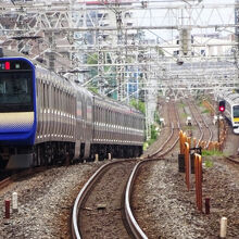 複々線区間を走行する総武線の電車
