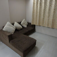 窓際のソファー。座ると正面にテレビがある