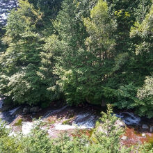 展望休憩所からは、下に「おしどり隠しの滝」が見えます。