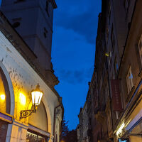 雰囲気のある路地（右側）にあります。夜でも人通りは多いです