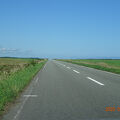 牧草地の中を行くひたすらまっすぐな道