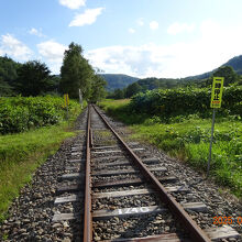 かつて本物の列車が走っていた線路を進みます