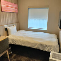 窓際にベッドなので、ブラインドはベッドに上がって操作します。