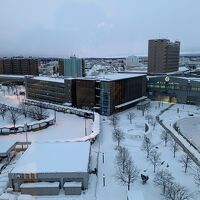 窓から帯広駅。大雪で飛行機が飛ばないため1泊