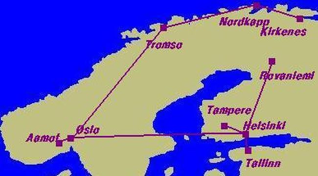 彼のノルウェー帰省にあわせ、私も北欧旅行へ。今回は未踏の地、フィンランドをたずね、ラップランドまで足を伸ばす。そしてヘルシンキからはエストニアのタリンへも小旅行。ノルウェーではMidnight Sunを見るために、最北端のノールカップへ！週末は活はQPとゆっくりと、平日は一人小旅行と充実した2週間でした。<br /><br />May 17  スカンジナビア航空で昼間成田発、 Copenhagen入り。乗り継ぎのあと、Helsinkiに同日夜到着。  <br />May 18  彼と一緒にHelsinki市内を一日観光。  <br />May 19  午後の便で彼はOsloへ。私はフェリーに乗ってエストニアのTallinnへ。  <br />May 20  TallinnからHelsinkiへ戻り、夜行列車でラップランドの入り口Rovaniemiへ。  <br />May 21  朝Rovaniemi到着。市内観光。  <br />May 22  引き続きRovaniemi観光。サンタクロース村へ。その夜夜行列車でHelsinkiに戻る。  <br />May 23  朝Helsinki着。Tampereへ日帰り旅行に。 <br />May 24-26  朝の便でOsloへ。彼と、彼の実家のあるAamotで週末を過ごす。  <br />May 28  午前中の便でTromsoへ飛ぶ。夕方沿岸急行船のHurtigrutenに上船。 <br />May 29  Honningsvaagで下船し、 Nordkappへ。再びHonningsvaagから船でKirkenesへ向かう。 <br />May 30  Kirkenes午前中着。夕方の便まで観光し、夜Osloへ飛び彼と再会。 <br />May 31  彼の実家Aamotですごす。 <br />June 1  一人寂しくOsloより日本へ帰国。翌日朝成田着。 <br /><br />HPはこちら→http://www.geocities.co.jp/SilkRoad-Desert/2313/norfin2.html