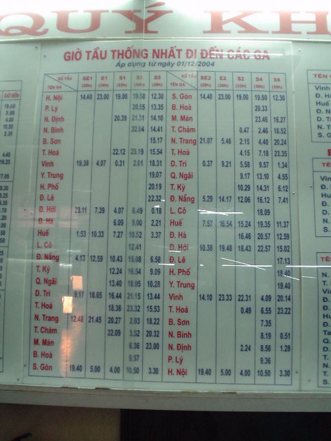 ベトナムの国鉄は､列車、座席､寝台の種類、エアコン付きなどなどに<br />よって料金が細かく分かれています。<br />参考までにその資料をアップします。<br />（２００５年５月現在））