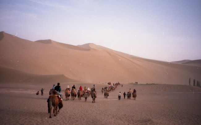 敦煌の莫高窟、鳴沙山・月牙泉、陽関、敦煌古城を巡った、旅行記です。<br /><br />敦煌の町は紀元111年、漢の武帝がここに郡を置いたことから始まった、中国で最も西の町だった。当初は軍事基地としての役割を担っていたが、唐の時代には東西貿易の中継地点として、又、文化の都として花開いていった。周りを取り巻く広大な砂漠と、華麗な莫高窟は、今も旅人の心をつかんで放さない。