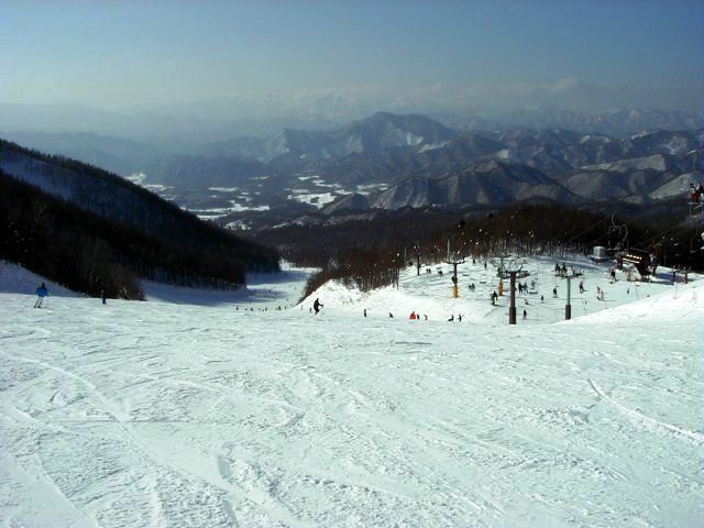 ロマンスコース付近<br /><br />今年の12月は例年になく雪が多いので、家の大掃除をサボってスキーに行ったのですがこれが大正解！<br />去年の2月に行ったどんなスキー場よりも雪も良く天気も良くそして空いてた。<br />もぅ最高っすね(^^)<br /><br />ここ会津高原たかつえは東北道のインターチェンジより離れている為にもともと穴場のスキー場なんですが、それにしても空いていたと思います。<br />リフト待ちはほとんど皆無。あっても３分しなかったからね。<br />トップのコースは狭いですが、画像のロマンスコースをはじめその他のコースも人も少ないせいも手伝って、すごく広く感じました。<br />ホントに穴場的存在ですね。<br /><br />上級者コースはほとんどコブですが、比較的傾斜が緩いのでこれからコブにチャレンジしようなんて思ってる人にはお薦め！<br /><br />とにかくここは大お薦めのスキー場です。但しアクセスは悪いんですけど…<br />混雑していなければ東北道の西那須野塩原ICから１時間ぐらいでスキー場に行けます。