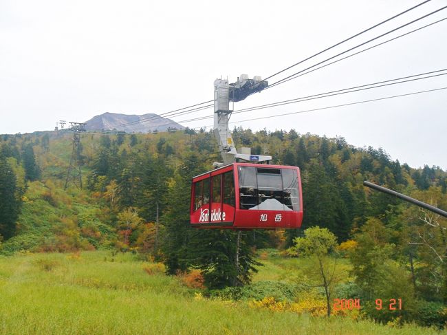 秋の味覚と紅葉を満喫しに母と二人で北海道を訪れました。<br /><br />写真は大雪山旭岳の山麓駅からロープウェイと旭岳を望む